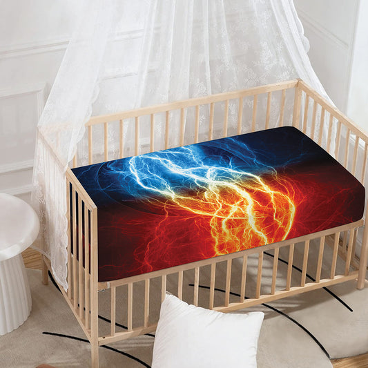 Red And Blue Lightning Print Baby Crib Sheet