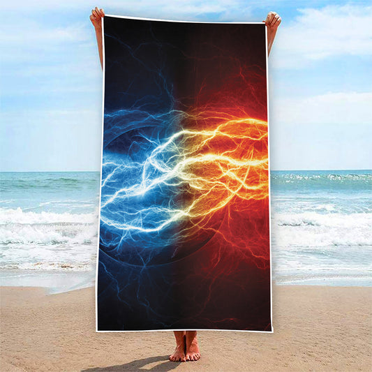 Red And Blue Lightning Print Beach Towel