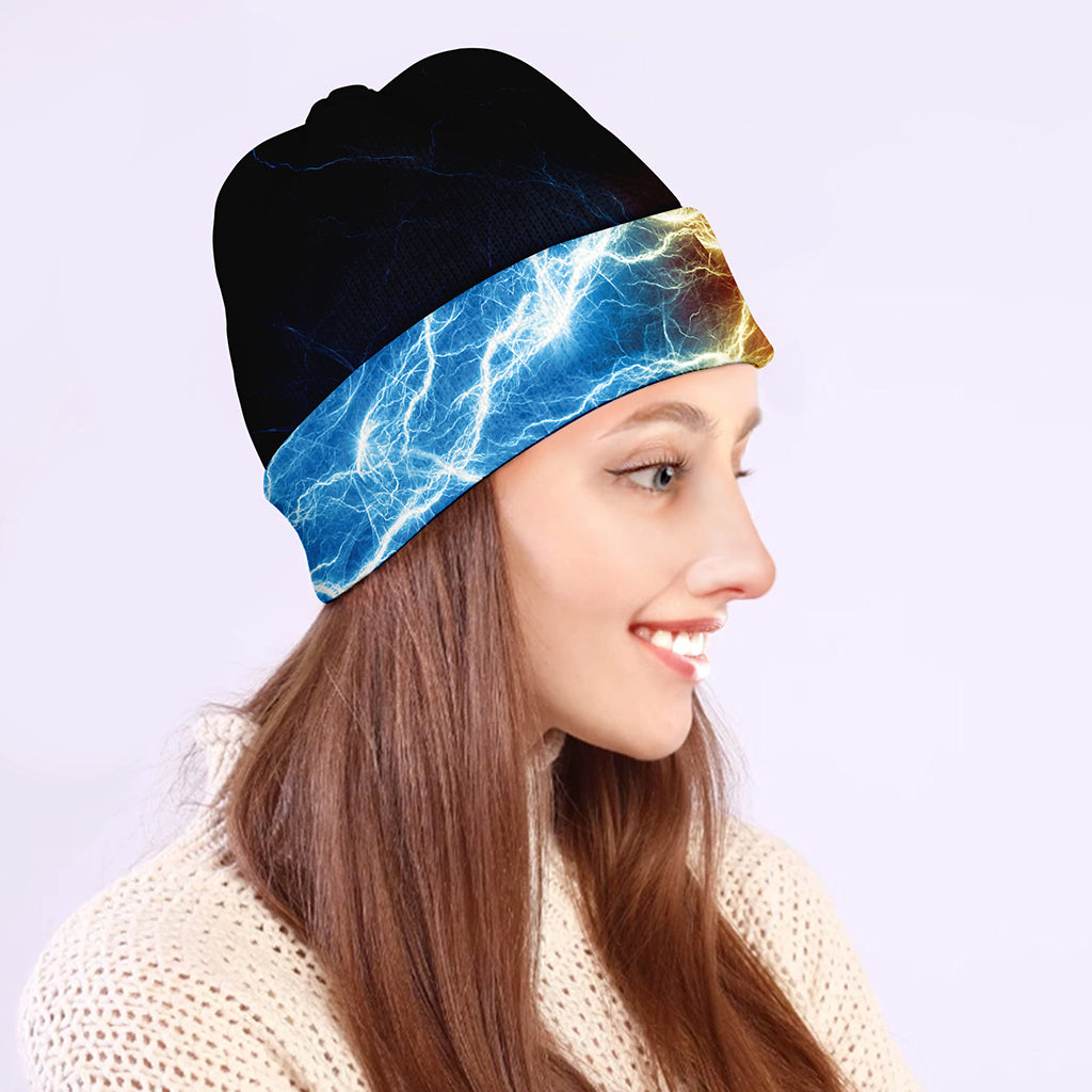 Red And Blue Lightning Print Beanie