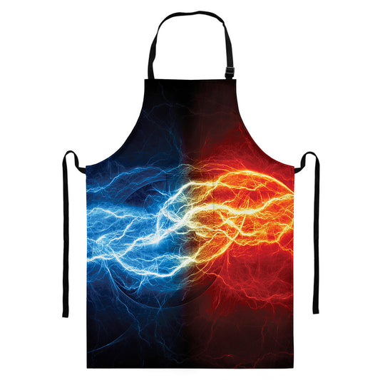 Red And Blue Lightning Print Bib Apron With Pocket