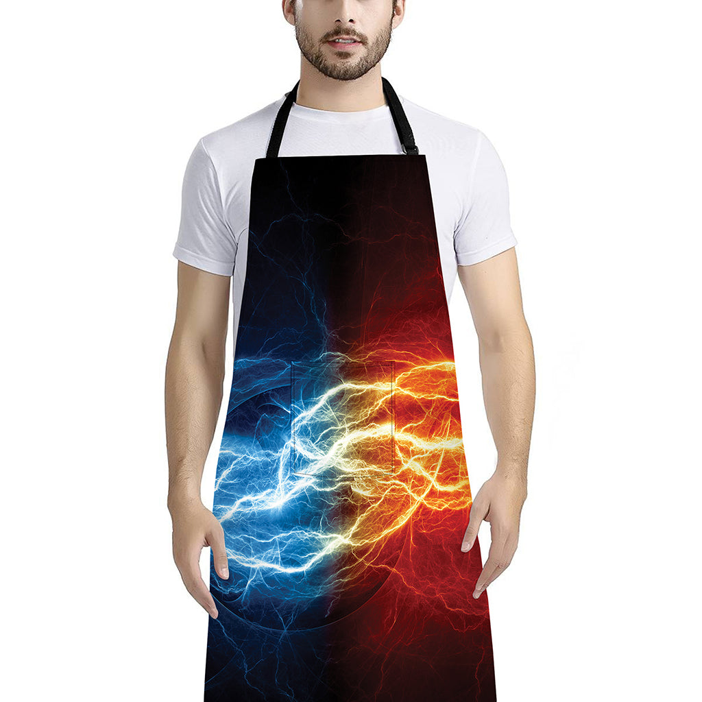 Red And Blue Lightning Print Bib Apron With Pocket