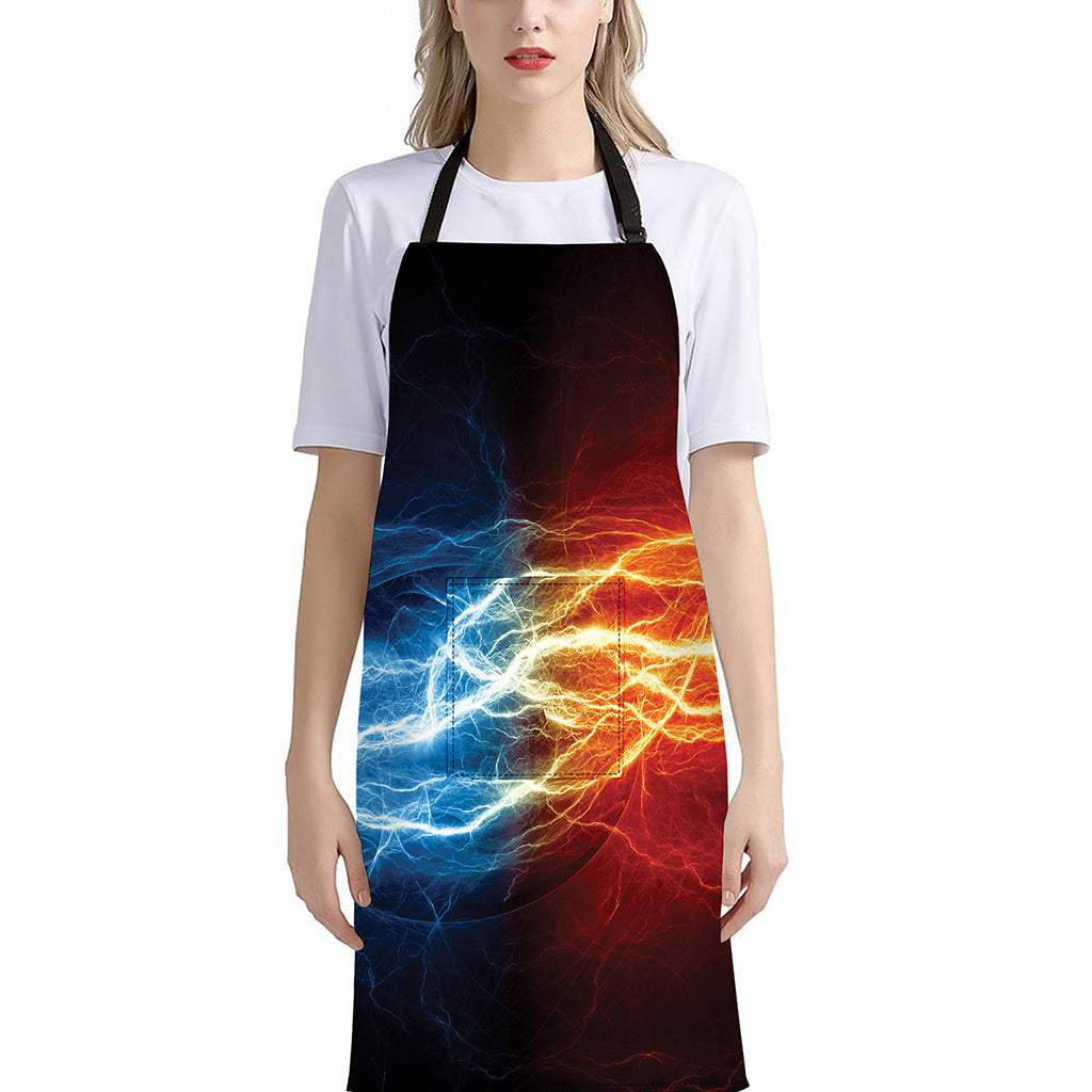 Red And Blue Lightning Print Bib Apron With Pocket