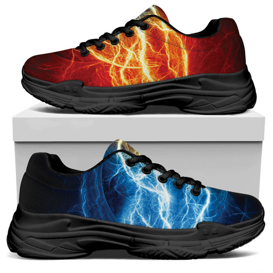 Red And Blue Lightning Print Black Chunky Shoes