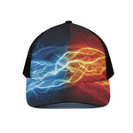 Red And Blue Lightning Print Black Mesh Trucker Cap