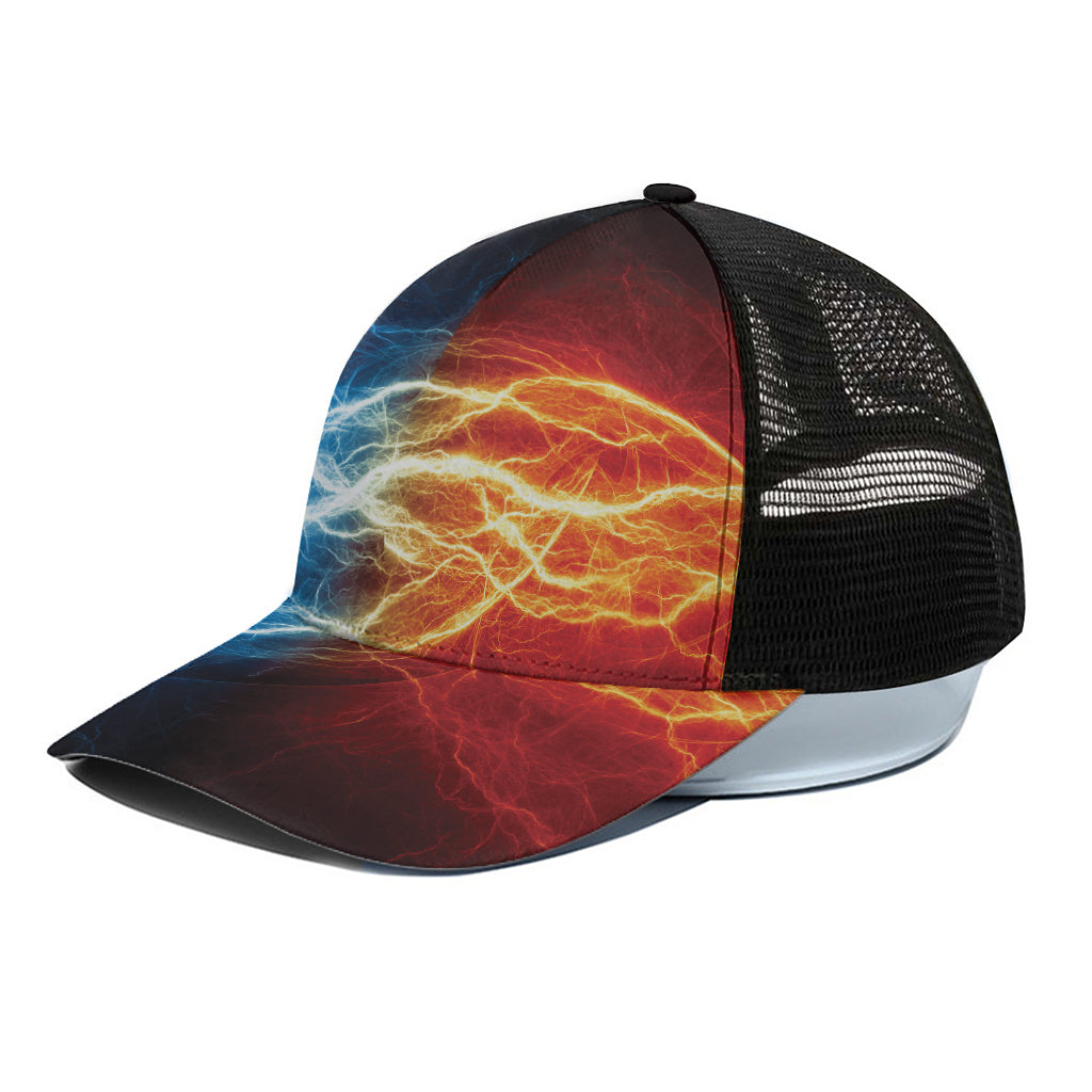 Red And Blue Lightning Print Black Mesh Trucker Cap