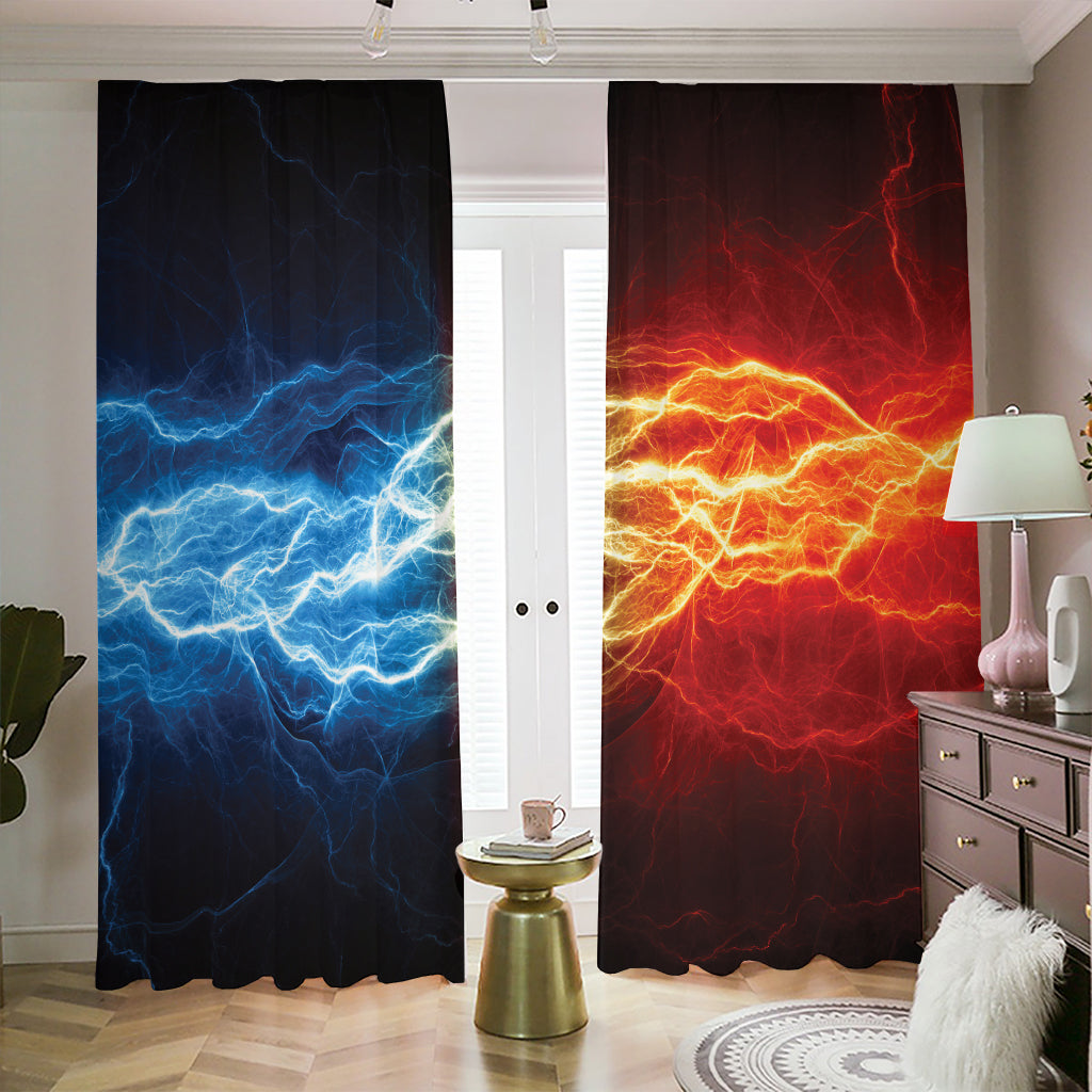 Red And Blue Lightning Print Blackout Pencil Pleat Curtains