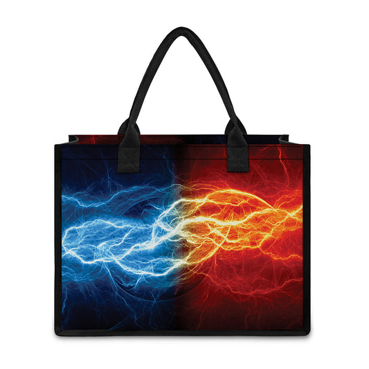 Red And Blue Lightning Print Canvas Tote Bag