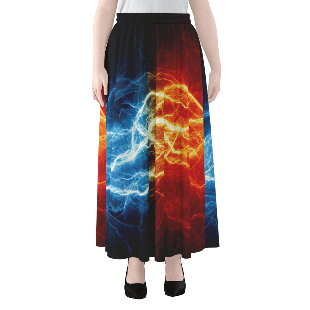 Red And Blue Lightning Print Chiffon Maxi Skirt