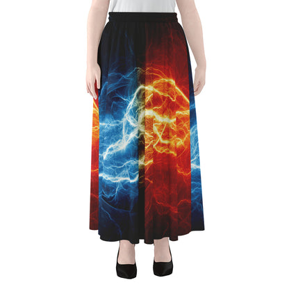 Red And Blue Lightning Print Chiffon Maxi Skirt