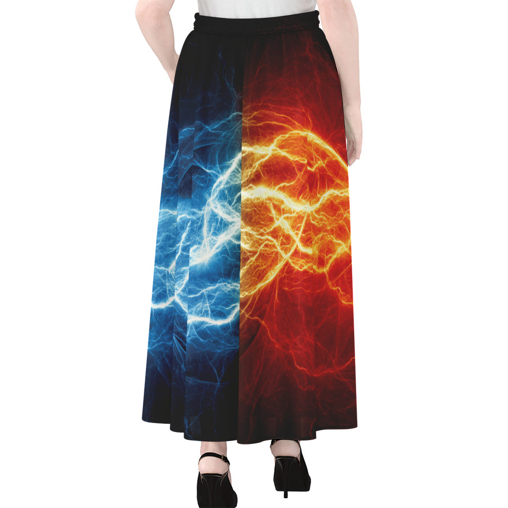 Red And Blue Lightning Print Chiffon Maxi Skirt