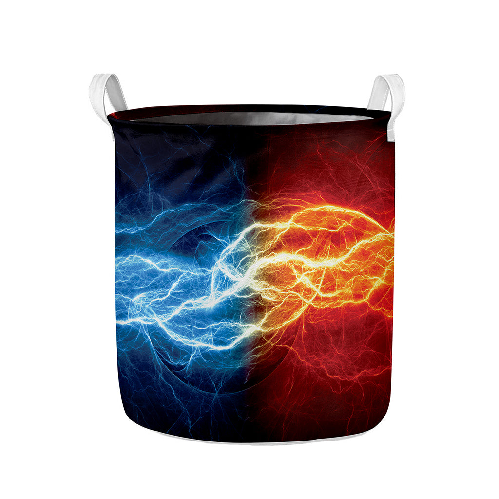 Red And Blue Lightning Print Collapsible Laundry Basket