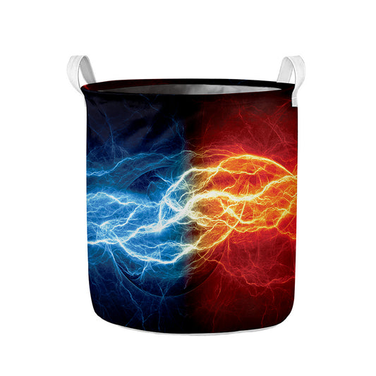 Red And Blue Lightning Print Collapsible Laundry Basket