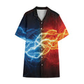 Red And Blue Lightning Print Cotton Hawaiian Shirt
