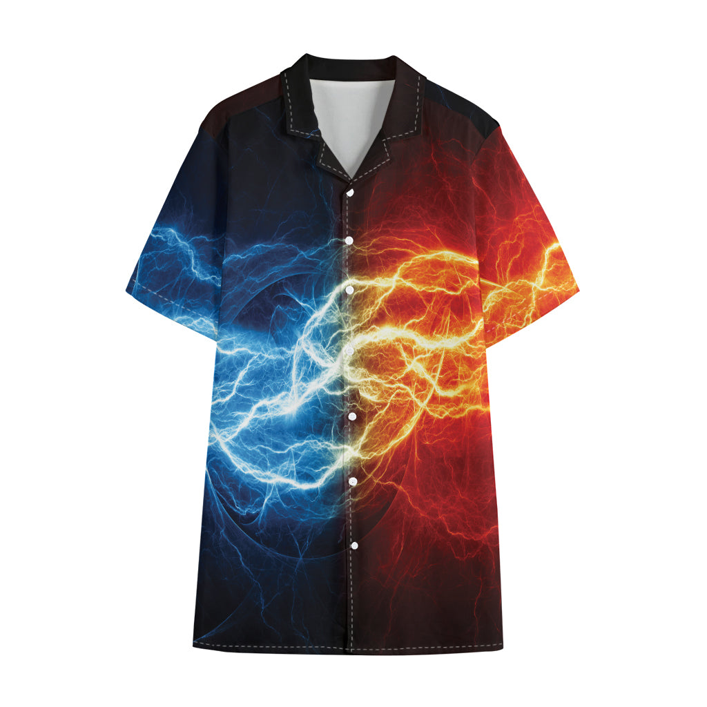 Red And Blue Lightning Print Cotton Hawaiian Shirt