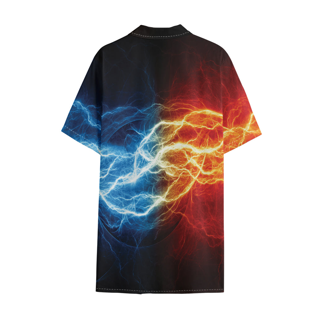 Red And Blue Lightning Print Cotton Hawaiian Shirt