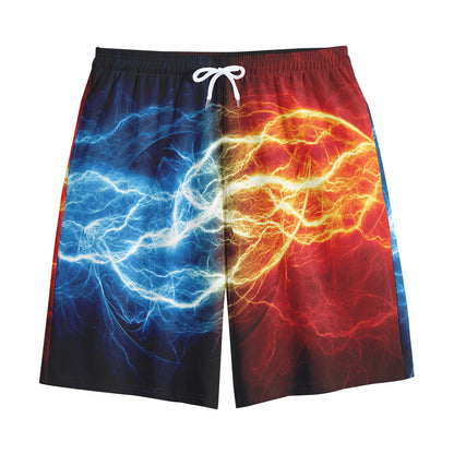 Red And Blue Lightning Print Cotton Shorts
