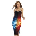 Red And Blue Lightning Print Cross Back Cami Dress