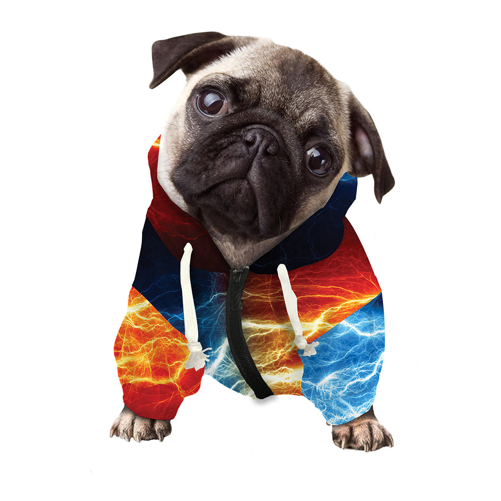 Red And Blue Lightning Print Dog Zip Up Hoodie