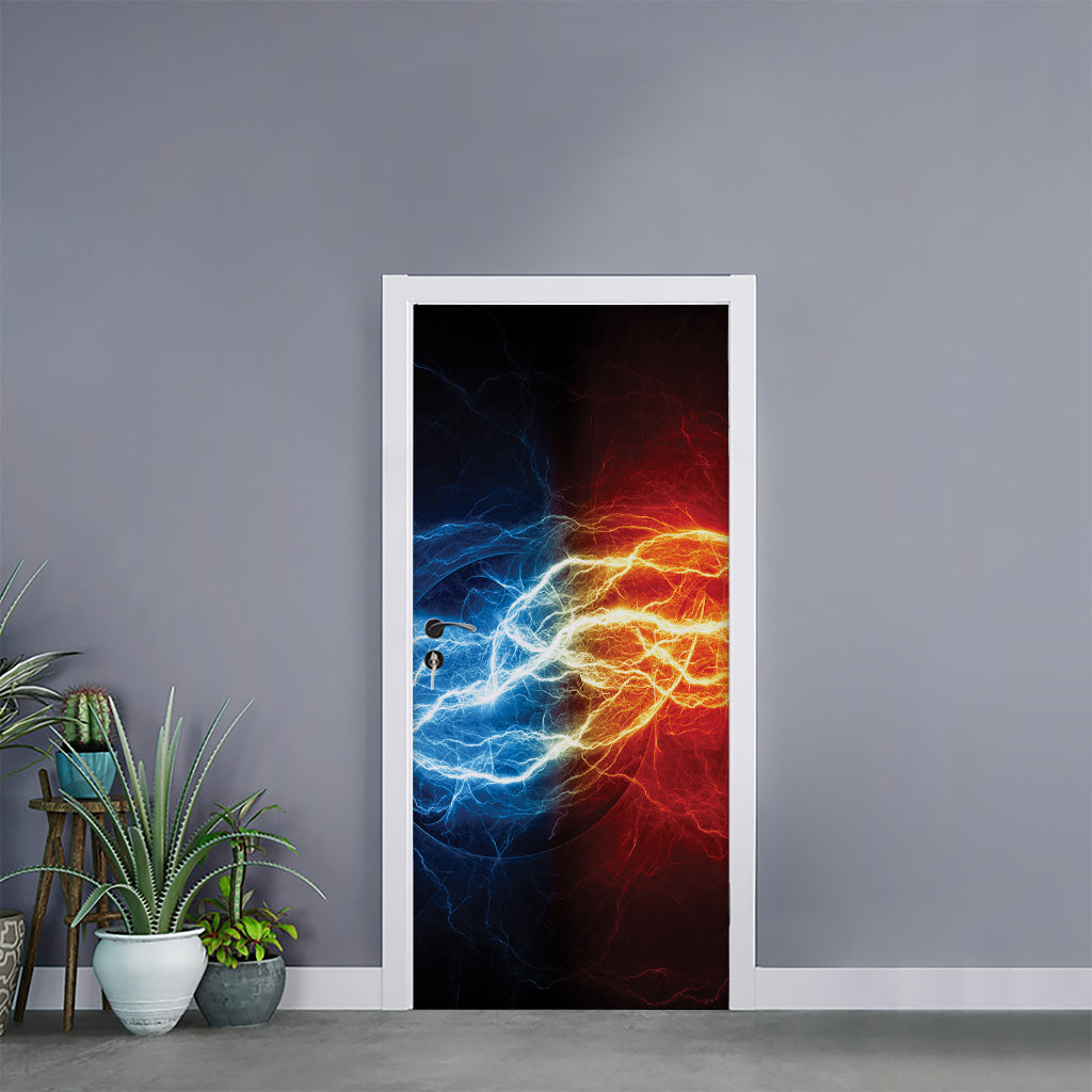 Red And Blue Lightning Print Door Sticker
