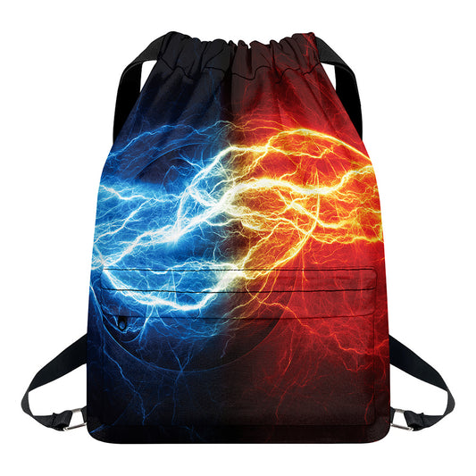 Red And Blue Lightning Print Drawstring Backpack