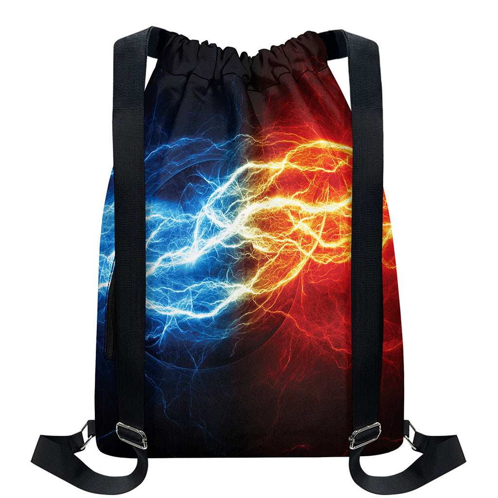Red And Blue Lightning Print Drawstring Backpack