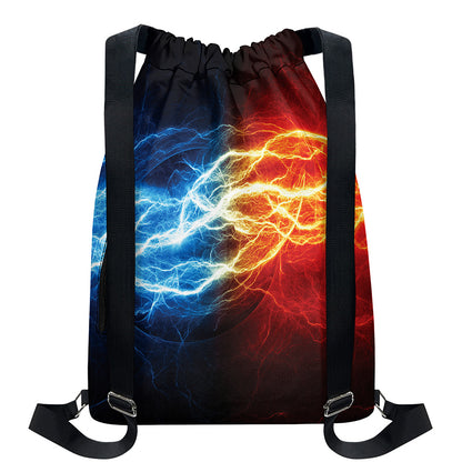 Red And Blue Lightning Print Drawstring Backpack