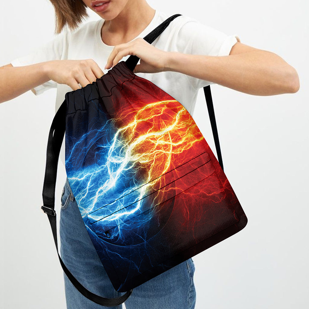 Red And Blue Lightning Print Drawstring Backpack