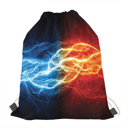 Red And Blue Lightning Print Drawstring Bag