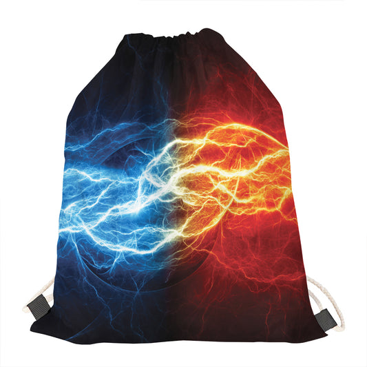 Red And Blue Lightning Print Drawstring Bag