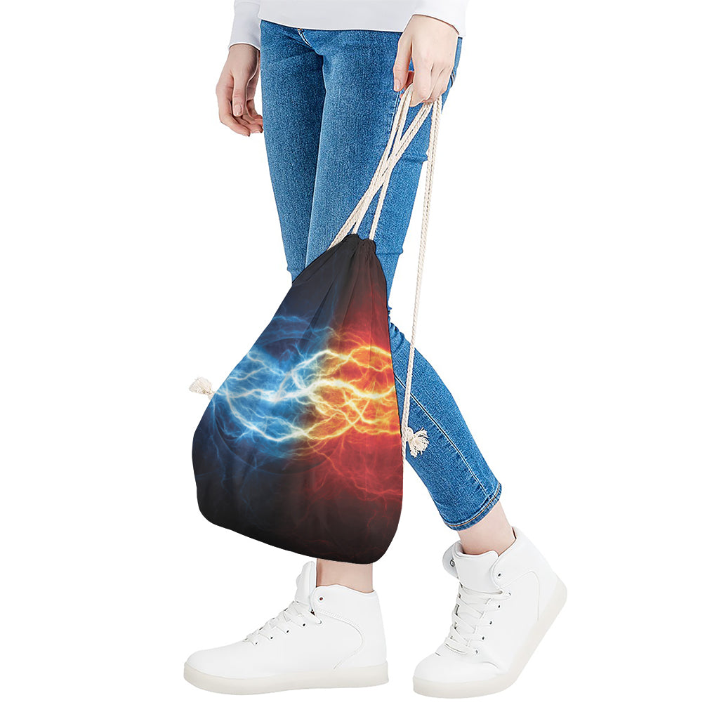 Red And Blue Lightning Print Drawstring Bag