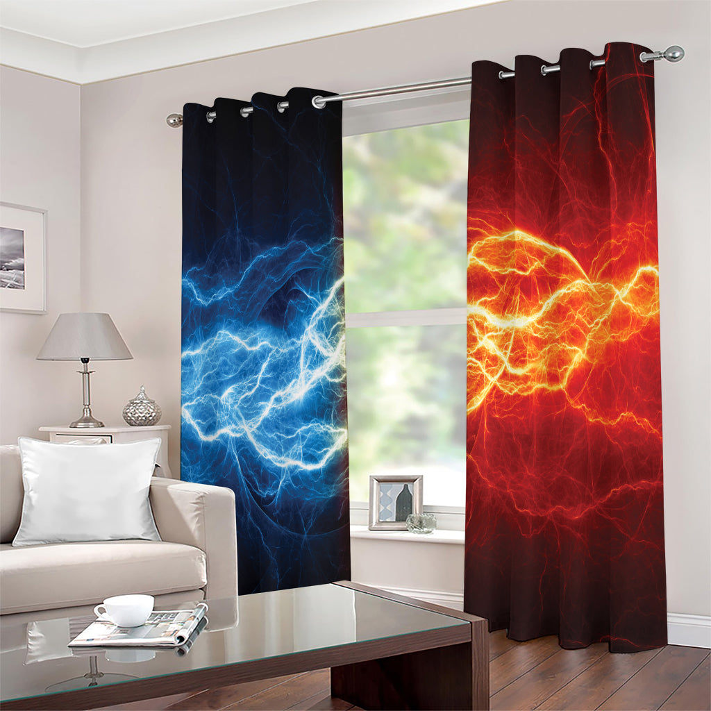 Red And Blue Lightning Print Extra Wide Grommet Curtains