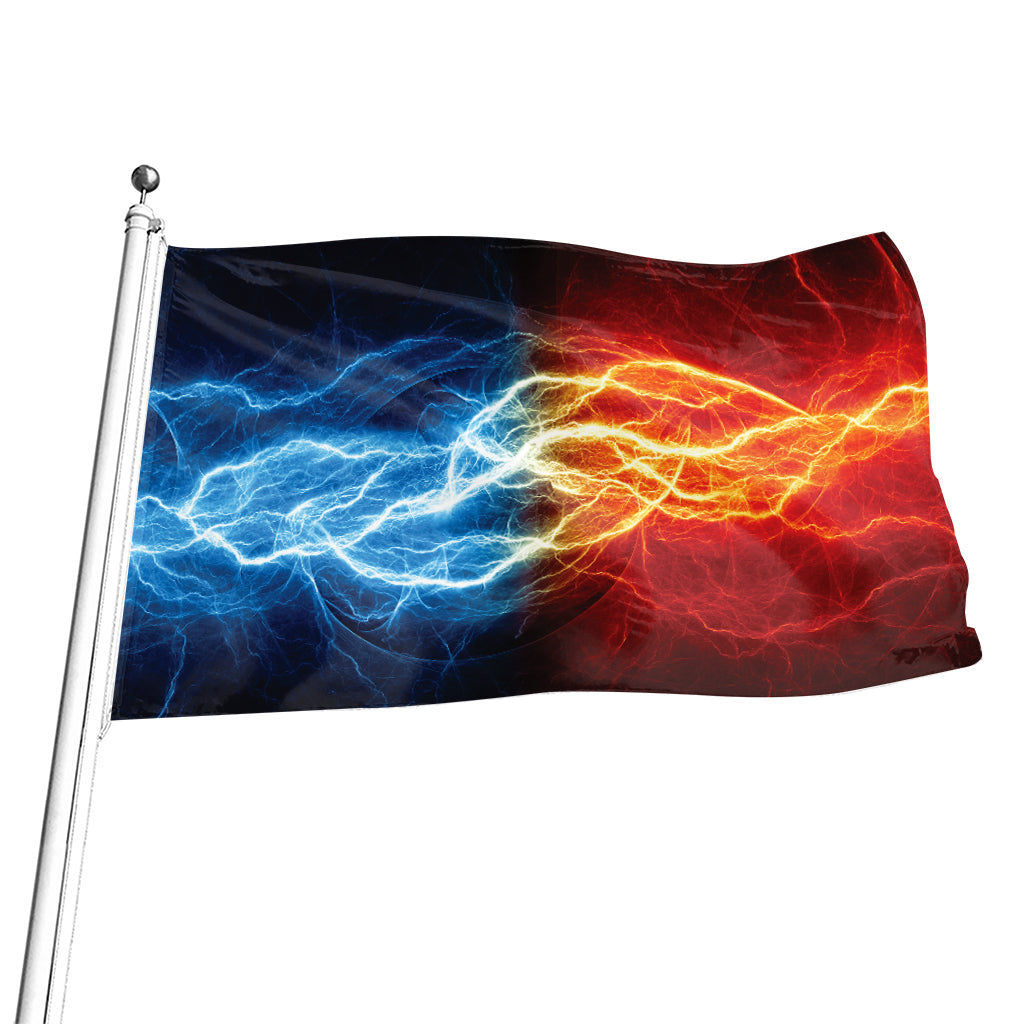 Red And Blue Lightning Print Flag