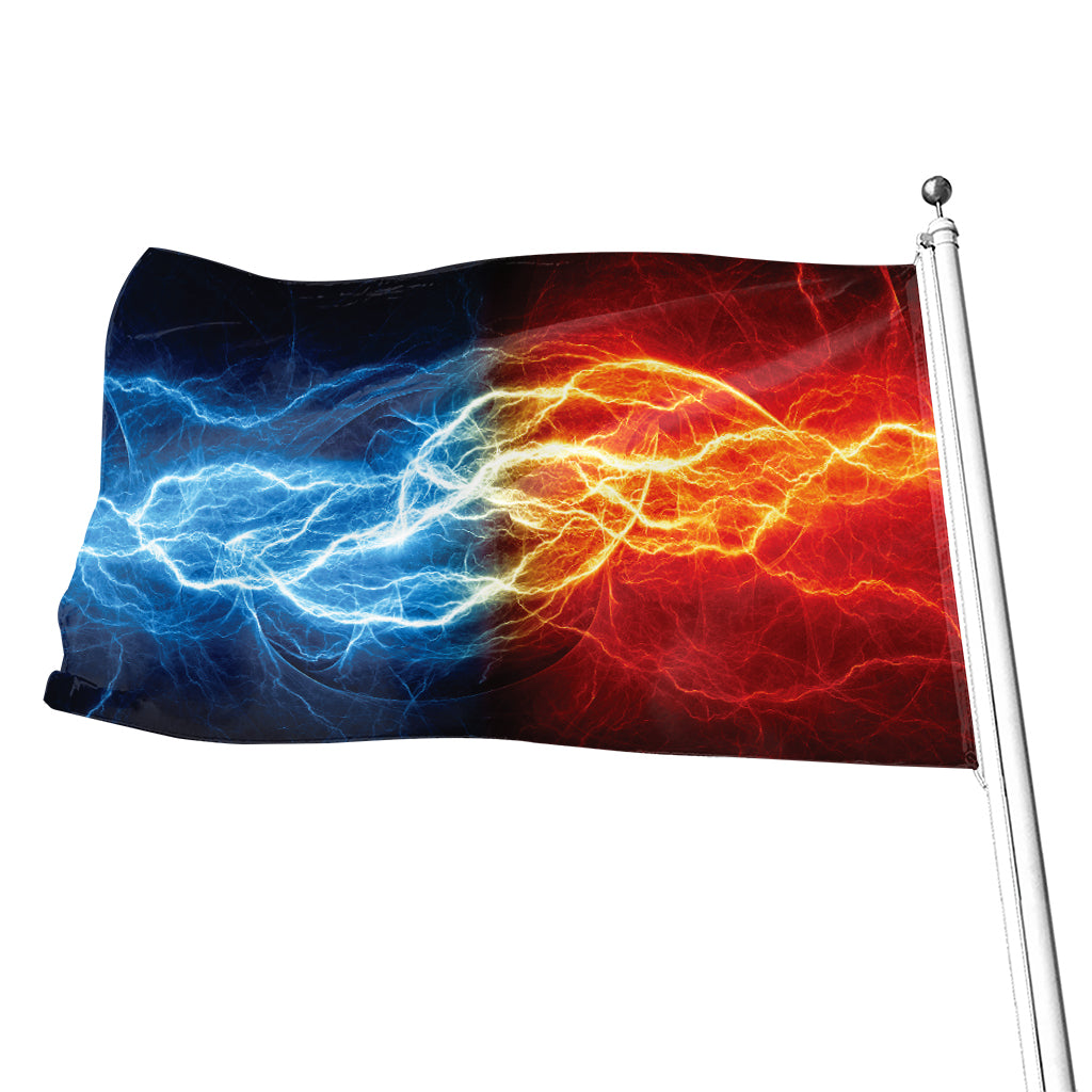 Red And Blue Lightning Print Flag