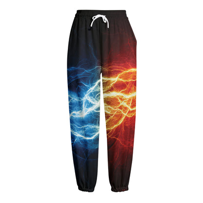 Red And Blue Lightning Print Fleece Lined Knit Pants