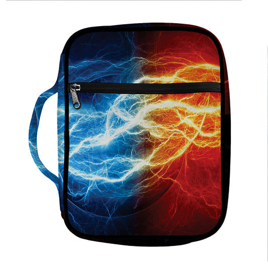 Red And Blue Lightning Print Front Pocket Bible Bag