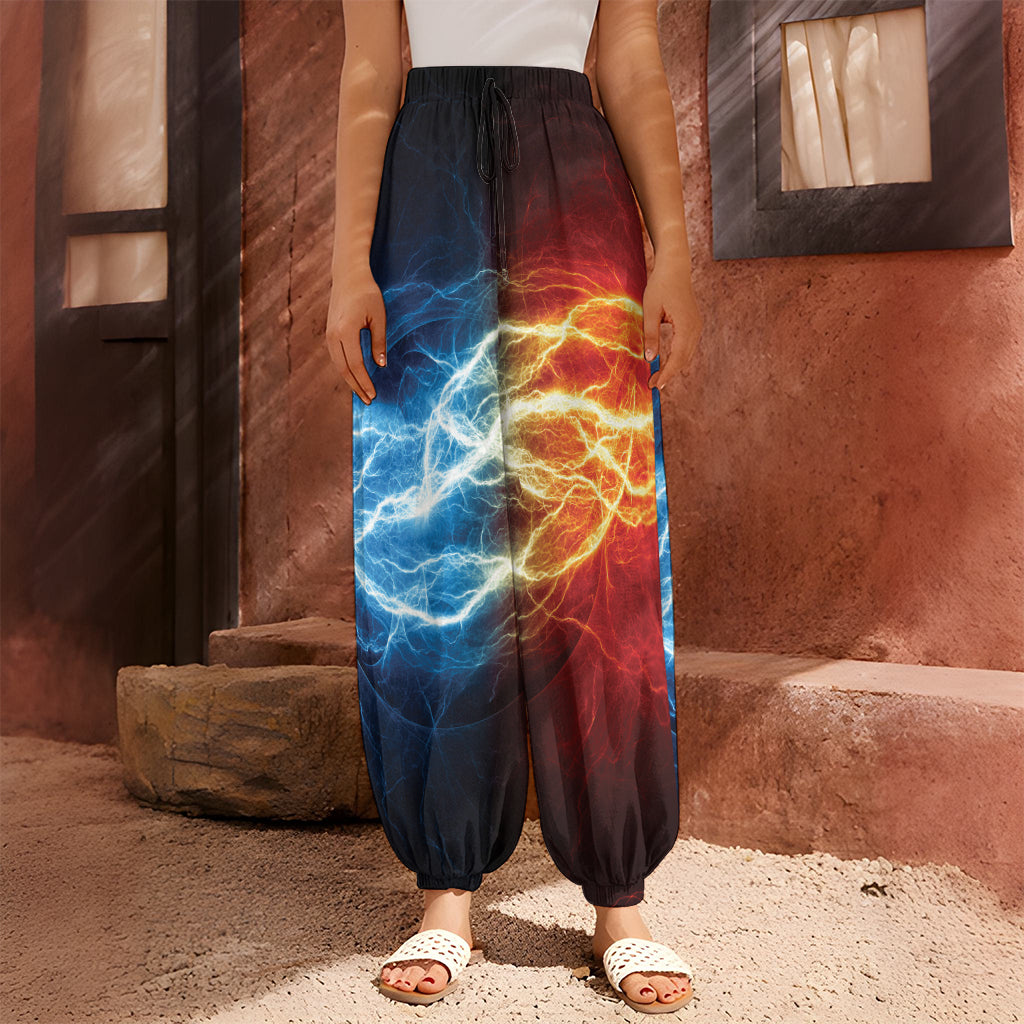 Red And Blue Lightning Print Harem Pants