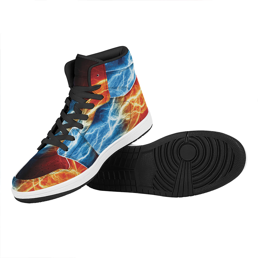 Red And Blue Lightning Print High Top Leather Sneakers