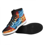 Red And Blue Lightning Print High Top Leather Sneakers