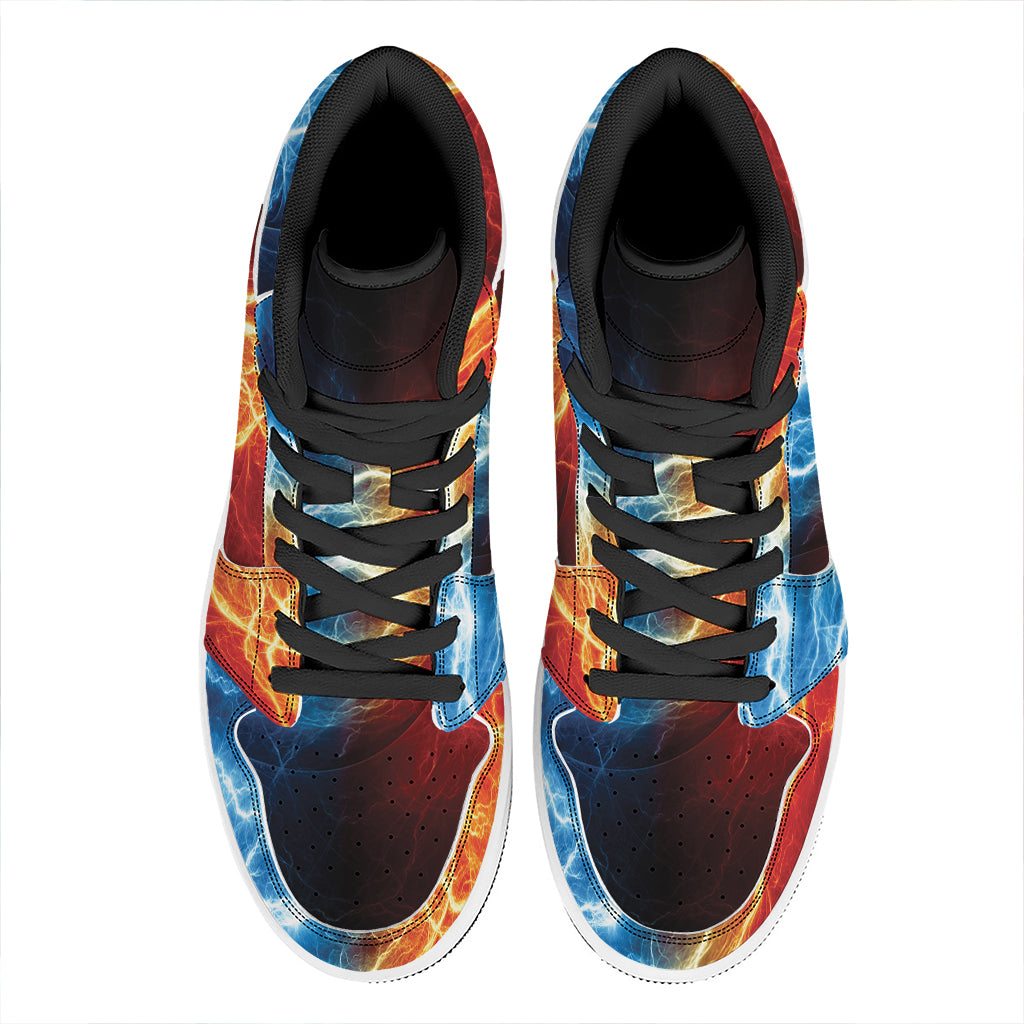 Red And Blue Lightning Print High Top Leather Sneakers