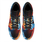 Red And Blue Lightning Print High Top Leather Sneakers