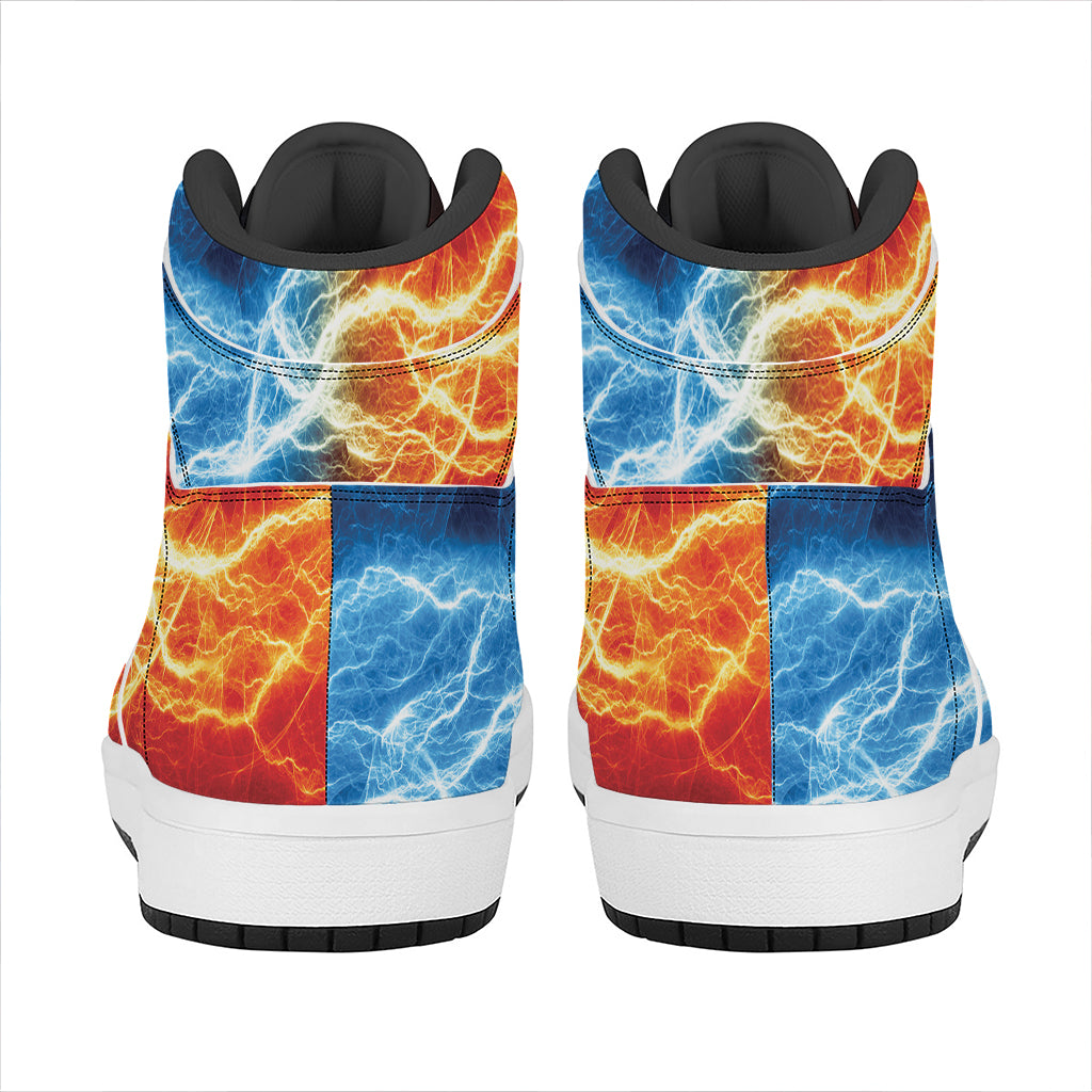 Red And Blue Lightning Print High Top Leather Sneakers