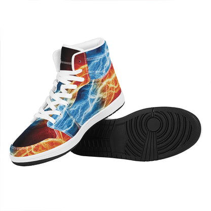 Red And Blue Lightning Print High Top Leather Sneakers