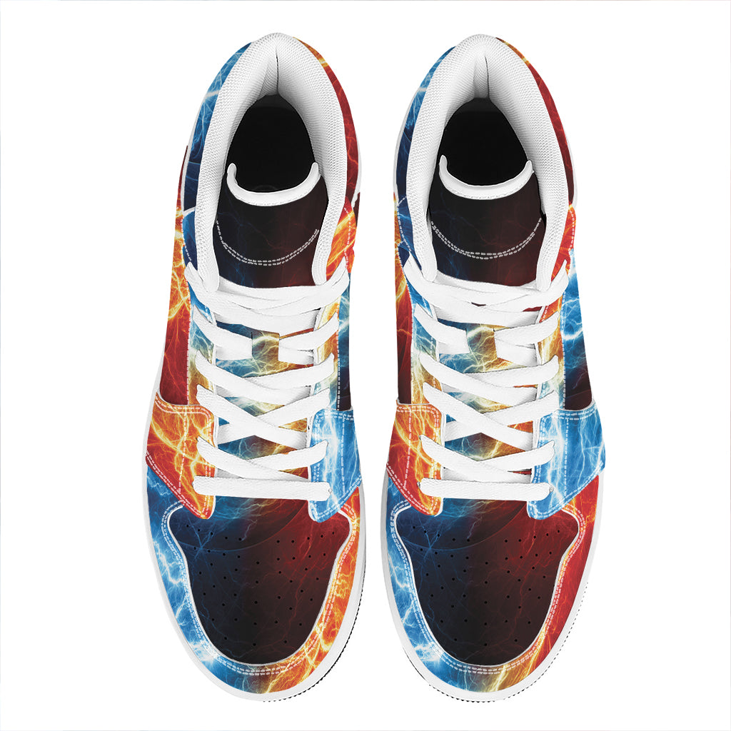Red And Blue Lightning Print High Top Leather Sneakers