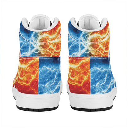 Red And Blue Lightning Print High Top Leather Sneakers
