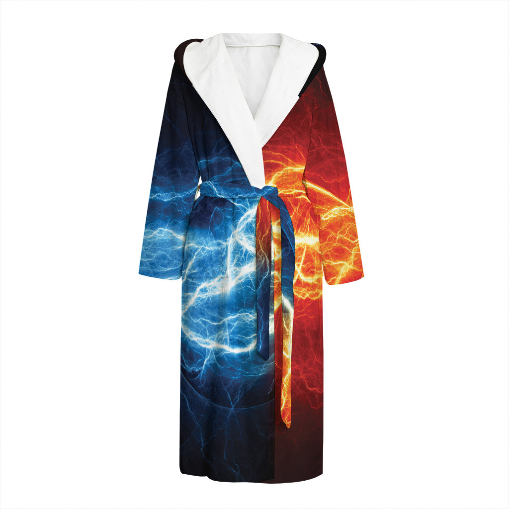 Red And Blue Lightning Print Hooded Bathrobe