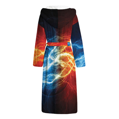 Red And Blue Lightning Print Hooded Bathrobe