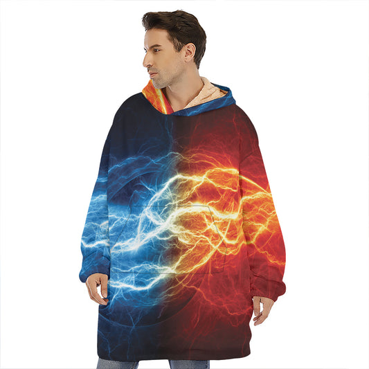 Red And Blue Lightning Print Hoodie Blanket