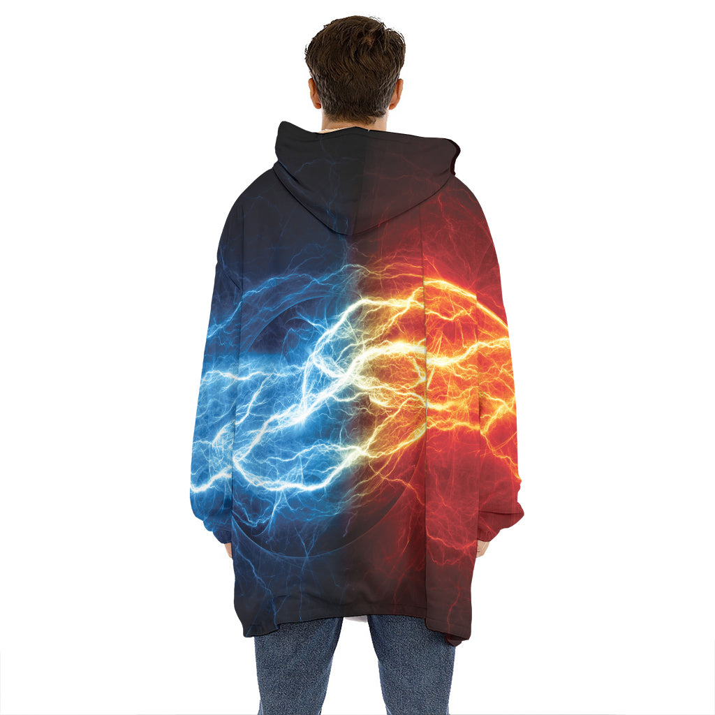 Red And Blue Lightning Print Hoodie Blanket