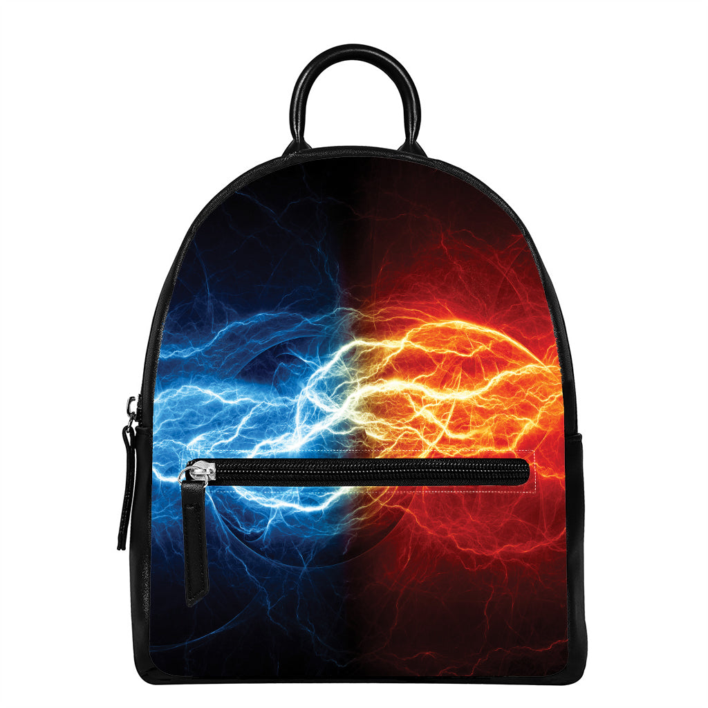 Red And Blue Lightning Print Leather Backpack