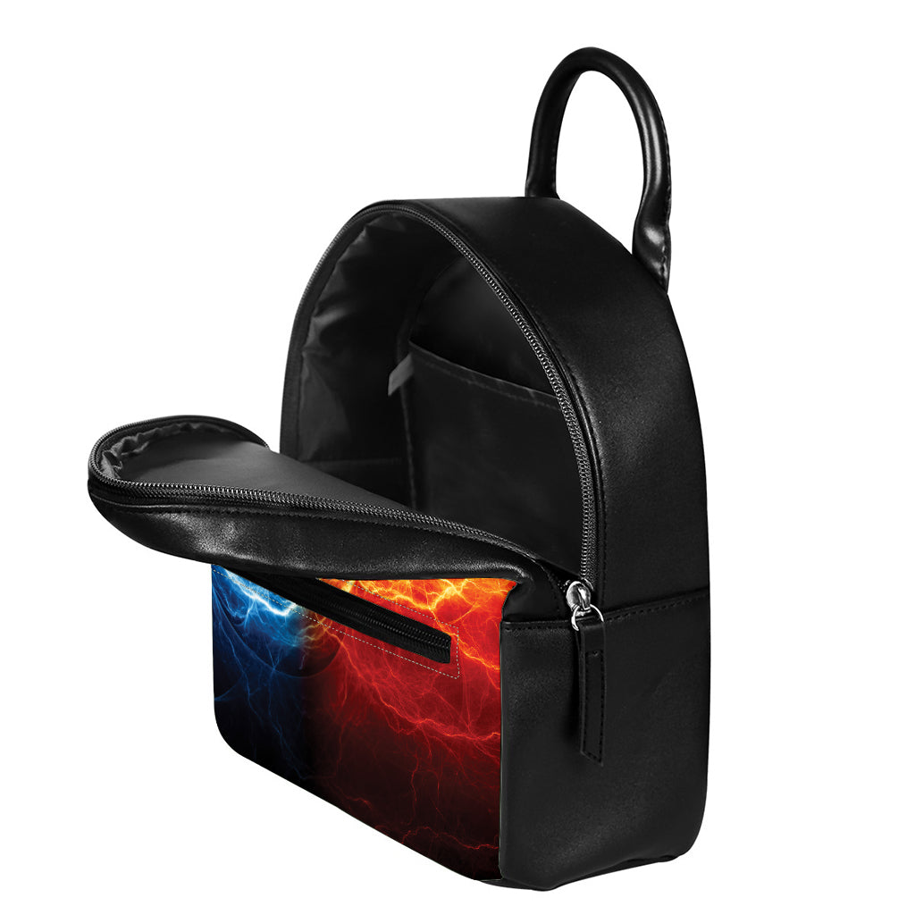 Red And Blue Lightning Print Leather Backpack